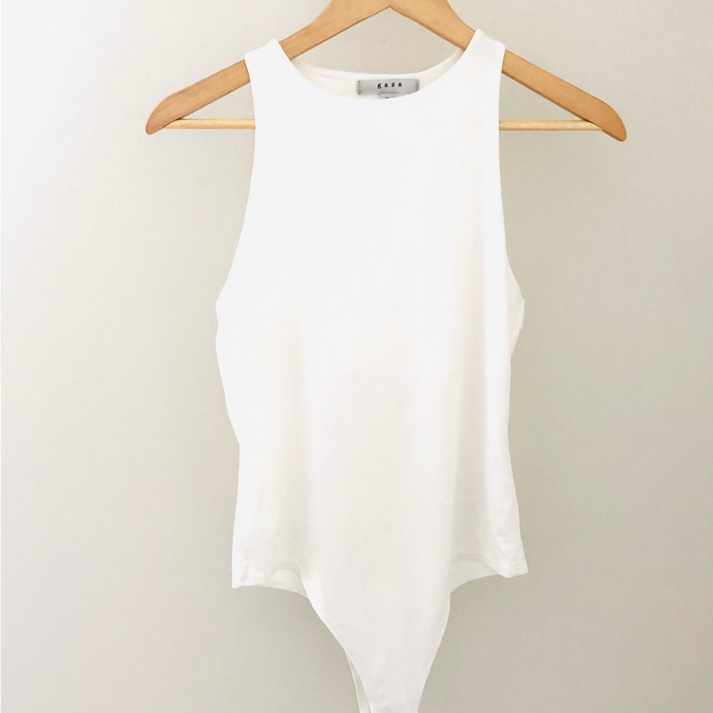 White Highneck Bodysuit Tank